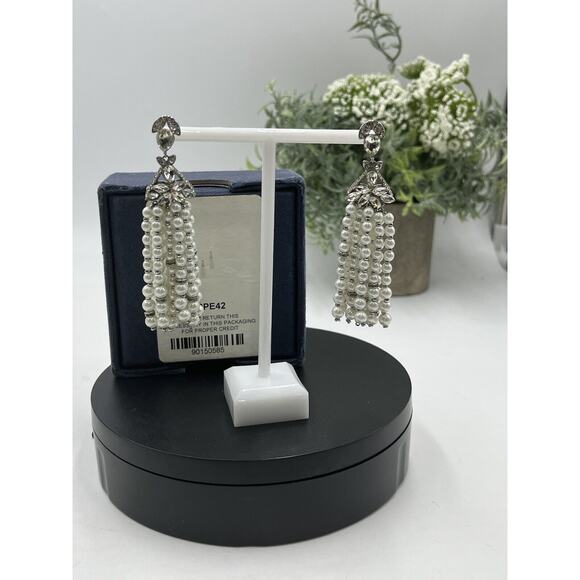 Jenny Packham Designer Wedding Dare To Shine Crystal White Pearl Dangle Earring - Picture 12 of 12